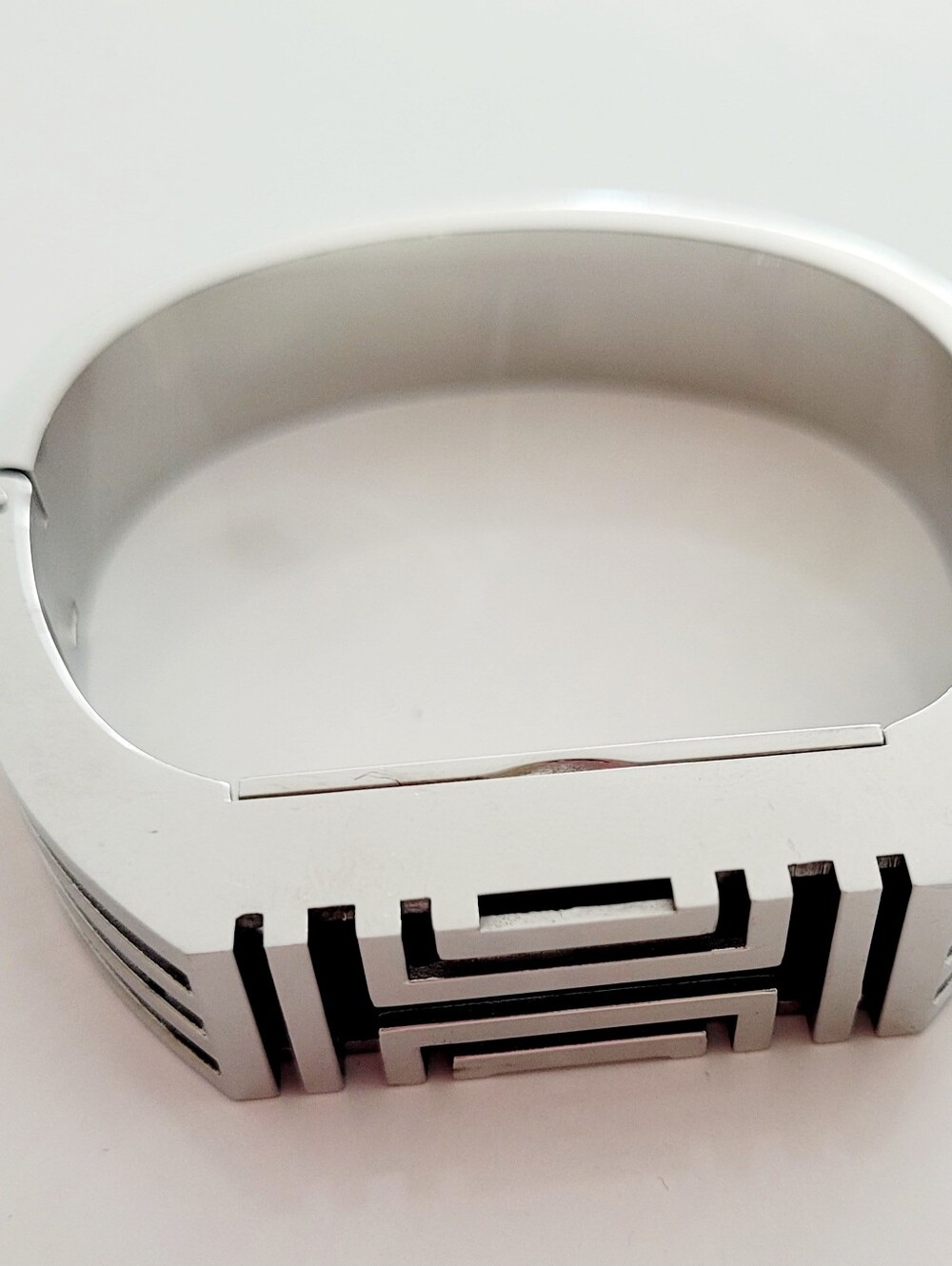 Tory Burch Fitbit Metal Hinged Bracelet Band Silver Tone 2.5" S/M